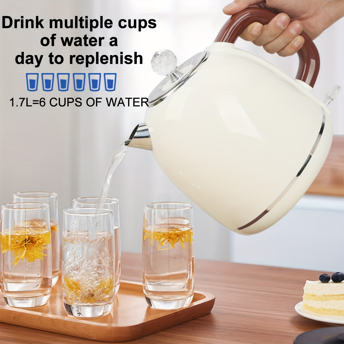 Retro-style Electric Kettle, 58 Ounces Large Capacity, Automatic Shutdown and Dry-burning Protection, Stainless Steel Inner Liner, Electric Teapot, Kettle Boiler for Quickly Boiling Coffee, Tea Sets and Beverages, Instant Kettle with Hot Bottom