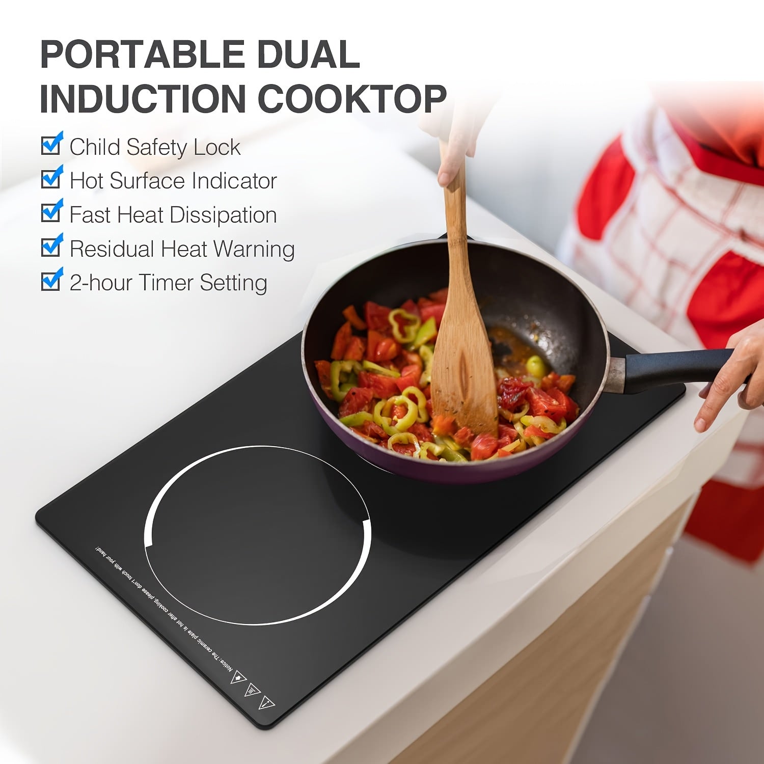 20 Inch Double Induction Cooktop 2 Burner, 2300W Electric Stove Top 120V Portable Countertop Or Built-in, 9 Power Levels, Child Safety Lock, Timer, Fast Boil, Ultra Thin for Kitchen Apartment RV