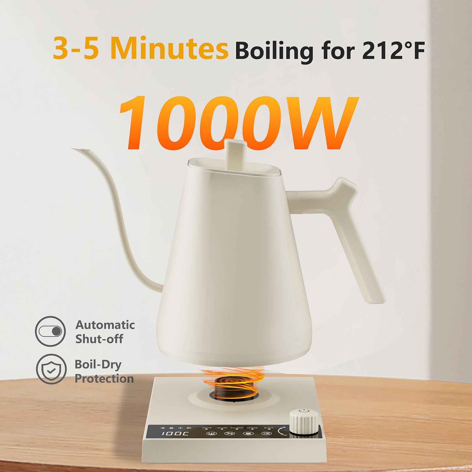 Gooseneck Electric Kettle 20.29oz (Black\u002FWhite) - Precision Temperature Control, Stainless Steel Inner Pot, Fast Heating for Pour Over Coffee, Tea Brewing And Hot Water Boiling