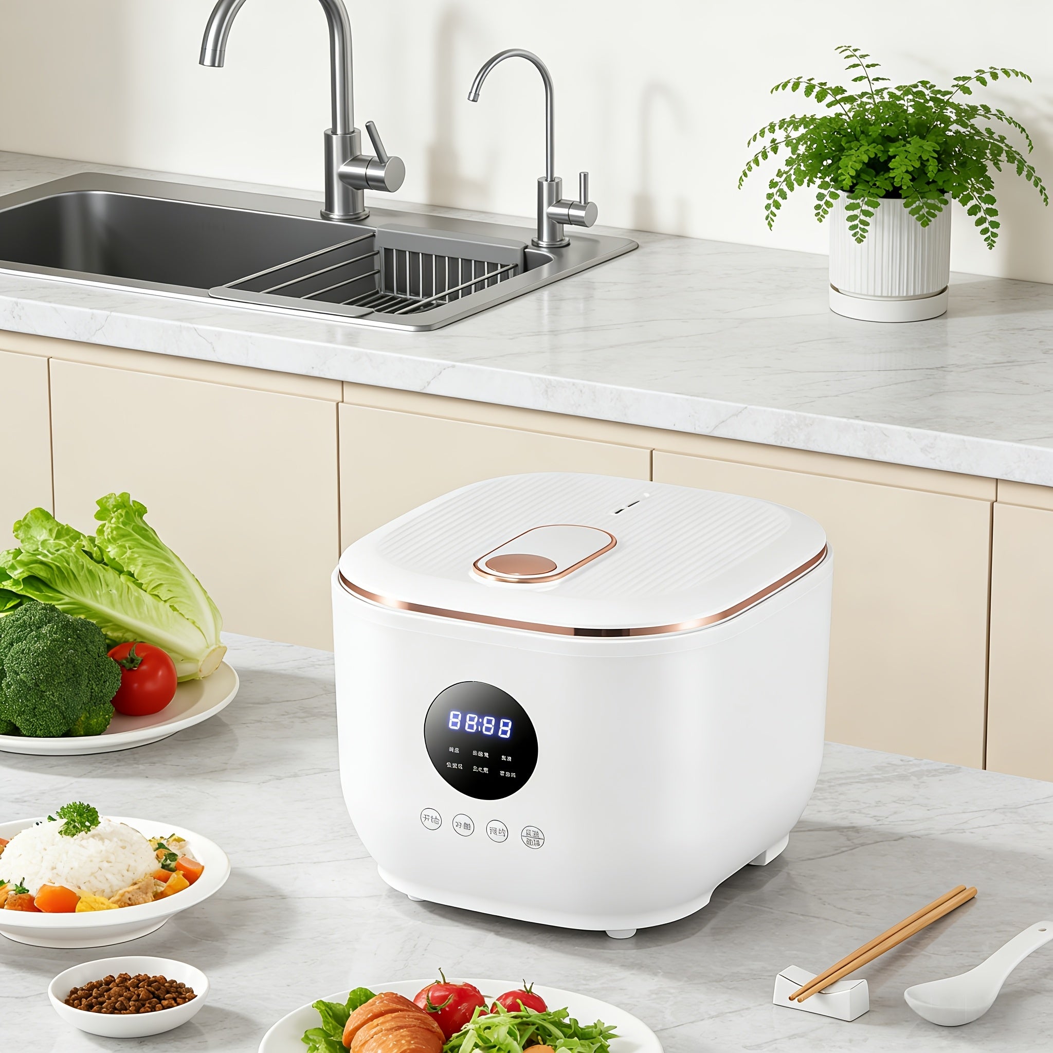Yalulu Rice Cooker, a Digital Smart Rice Cooker with an LED Display, Multifunctional in White, with a Capacity of 3L\u002F101.44Oz, Featuring 24-Hour Smart Scheduling And 6 Selectable Functions, Ideal for Family Use