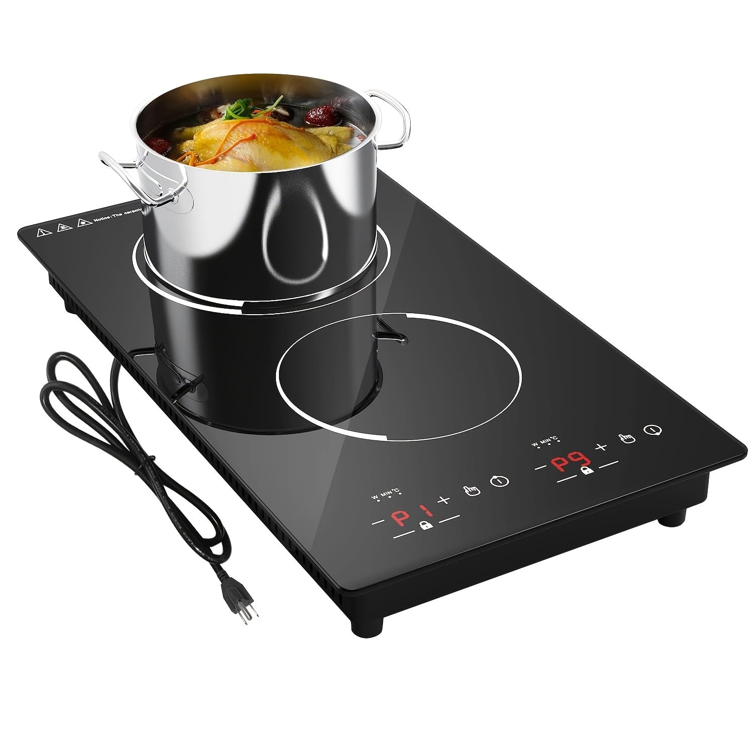 20 Inch Double Induction Cooktop 2 Burner, 2300W Electric Stove Top 120V Portable Countertop Or Built-in, 9 Power Levels, Child Safety Lock, Timer, Fast Boil, Ultra Thin for Kitchen Apartment RV
