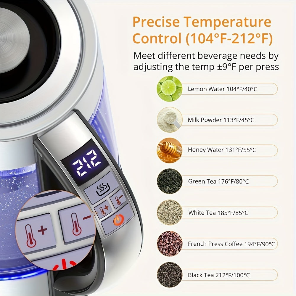 Electric Kettle, 60.87oz Electric Glass Kettle with 12 Temperature Controls, 24-Hour Keep-Warm, Stainless Steel Filter And Inner Lid, Glass Kettle for Coffee, Tea, And Powdered Milk