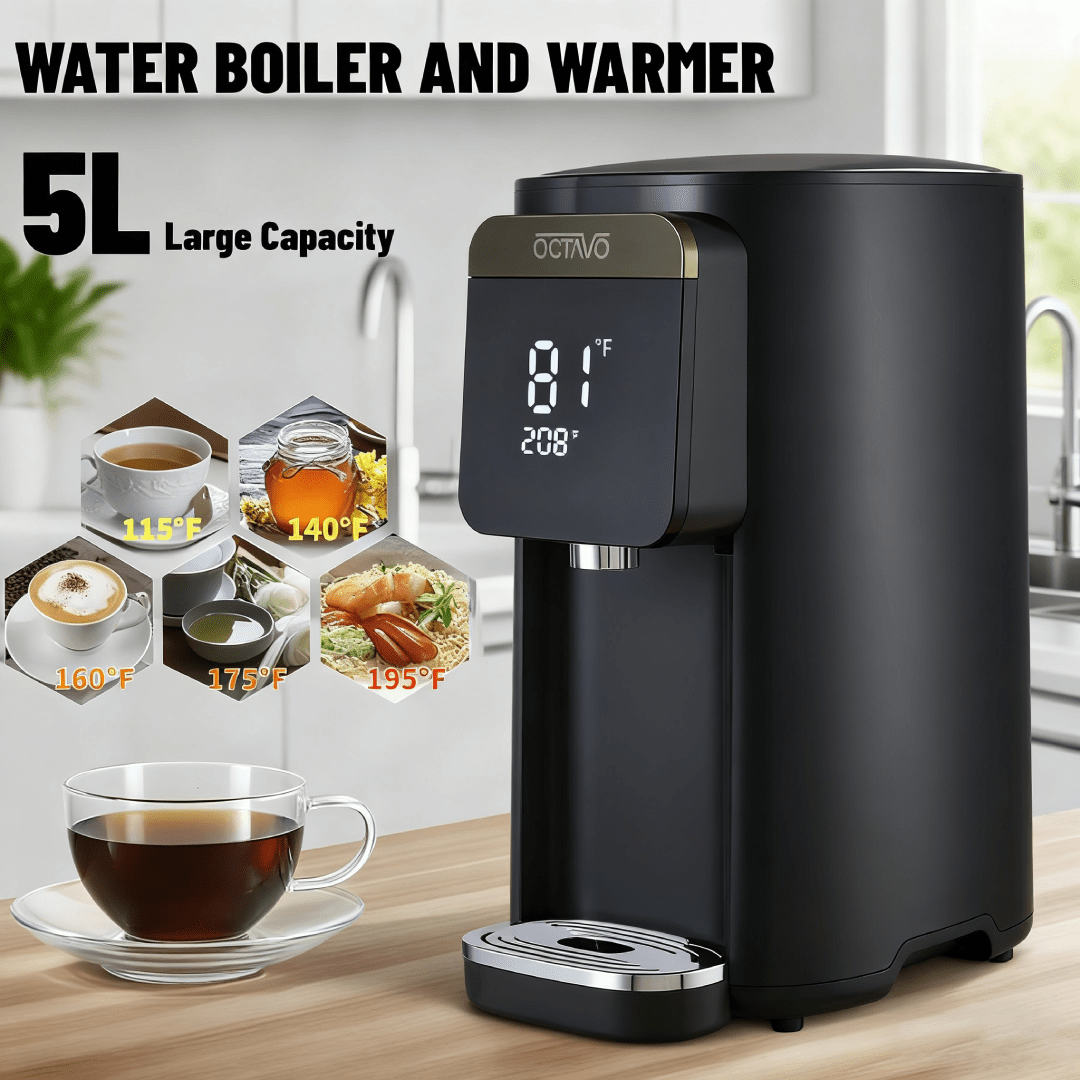 OCTAVO Water Boiler & Warmer 5 Liter, 304 Stainless Steel Water Tank, 700 Watt 6 Adjustable Water Temperature, LCD Touch Control Screen, Child Lock with Water Shortage Indicator