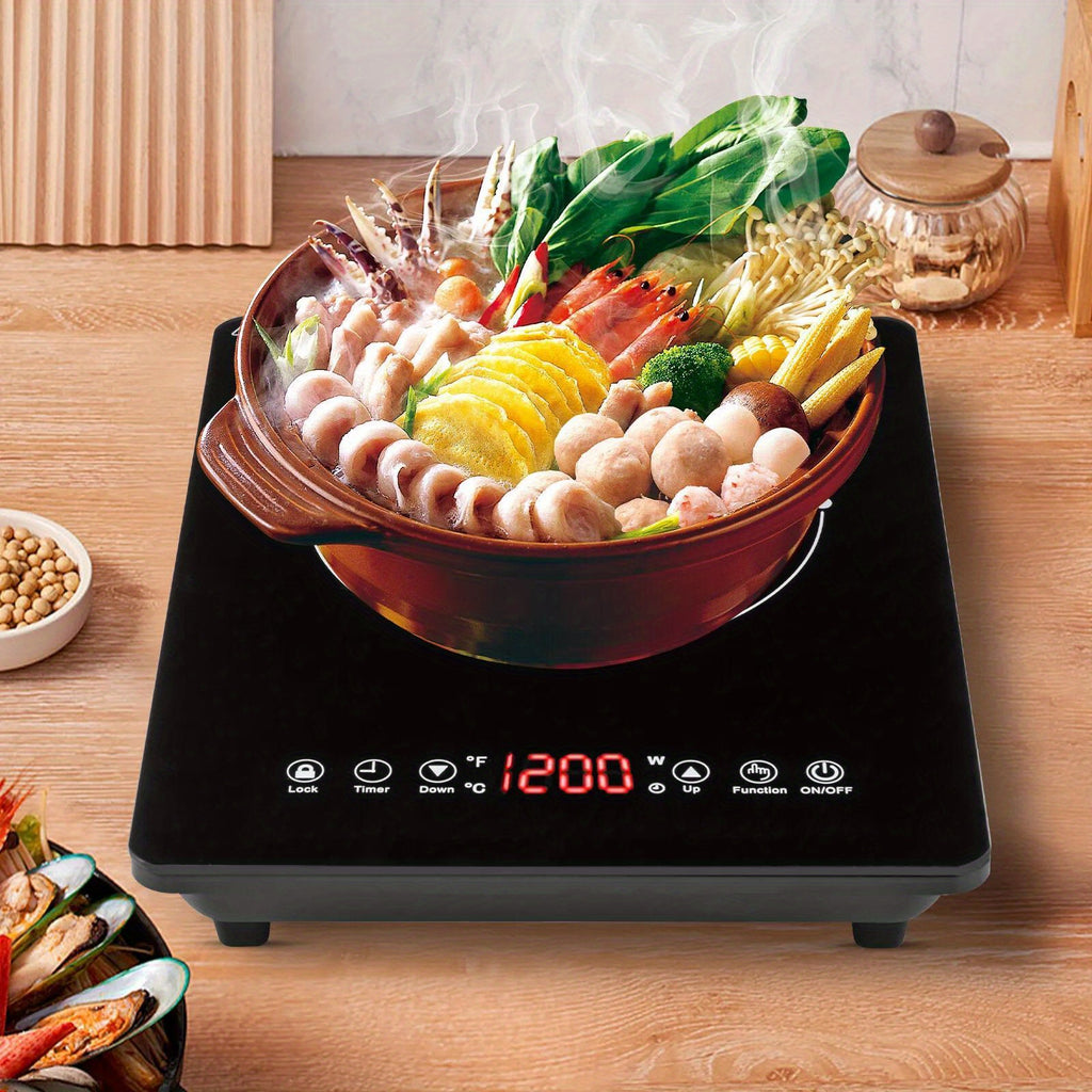 Induction Cooktop 1800W Ultra Thin Portable Induction Cooktop - Single Electric Cooktops Countertop Stove with 9 Temperature & Power Levels, 3-hour Timer, Safety Lock