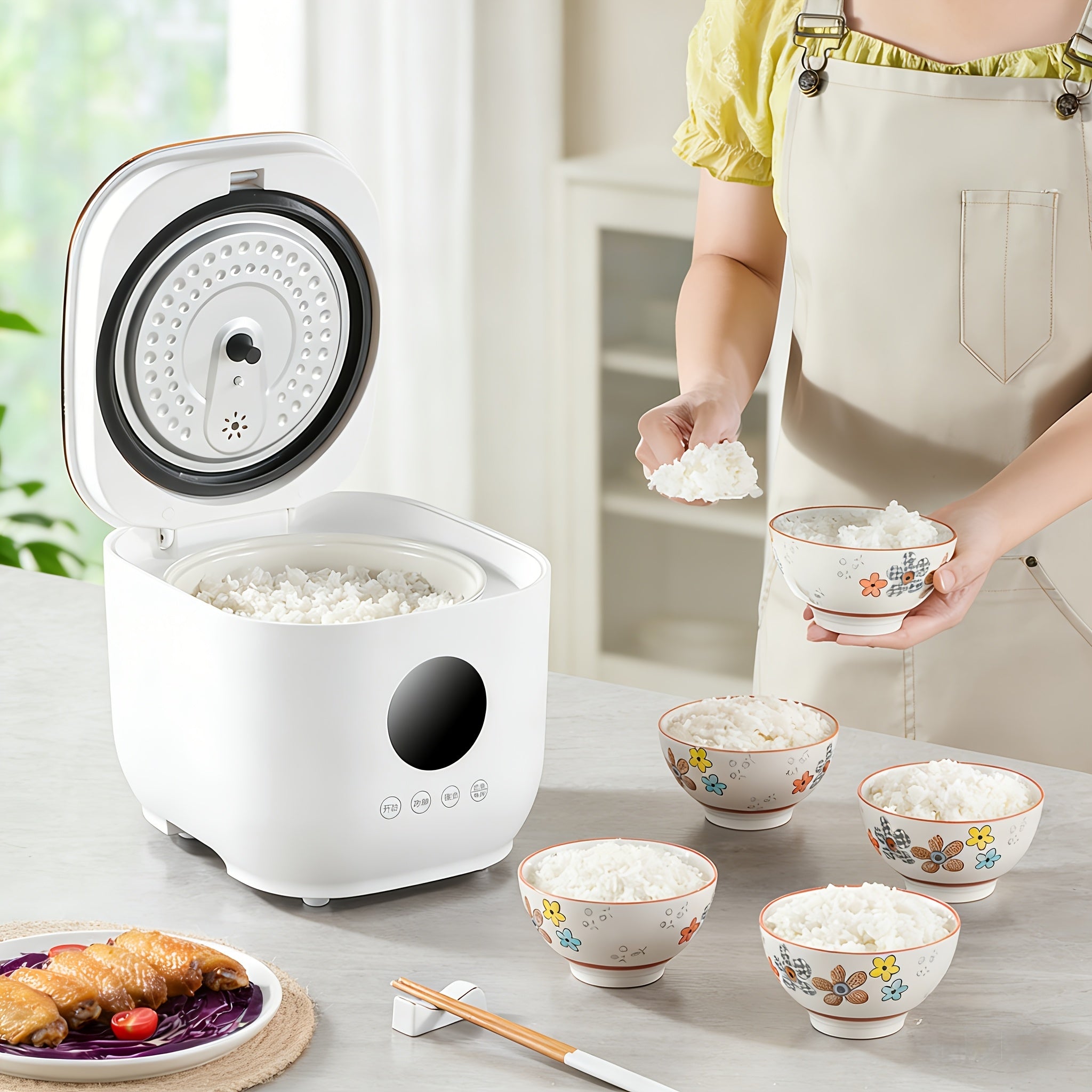 Yalulu Rice Cooker, a Digital Smart Rice Cooker with an LED Display, Multifunctional in White, with a Capacity of 3L\u002F101.44Oz, Featuring 24-Hour Smart Scheduling And 6 Selectable Functions, Ideal for Family Use