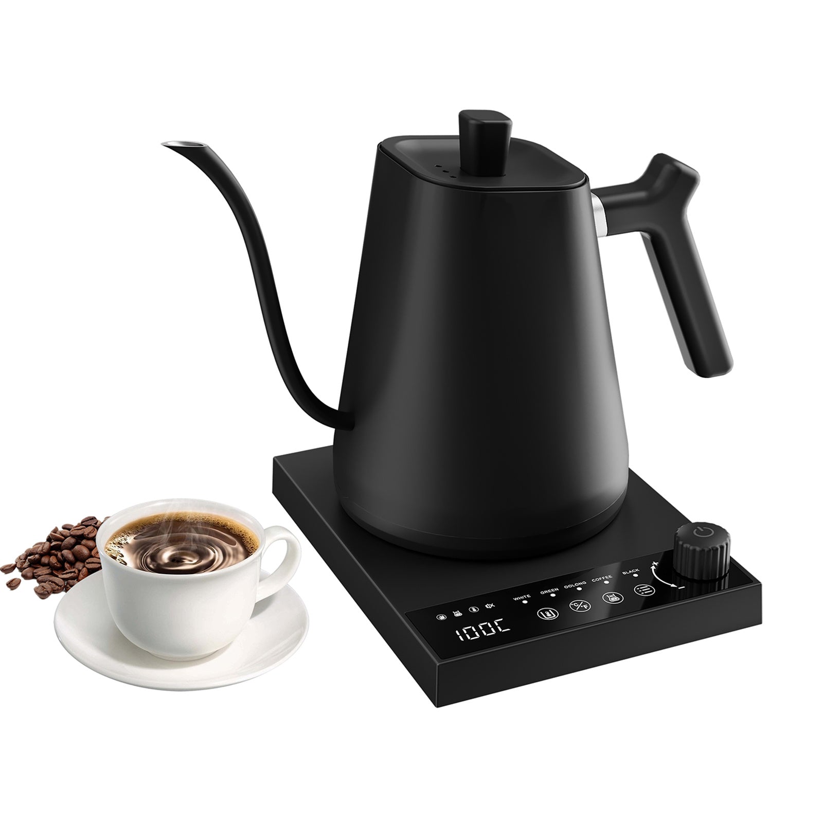 Gooseneck Electric Kettle 20.29oz (Black\u002FWhite) - Precision Temperature Control, Stainless Steel Inner Pot, Fast Heating for Pour Over Coffee, Tea Brewing And Hot Water Boiling