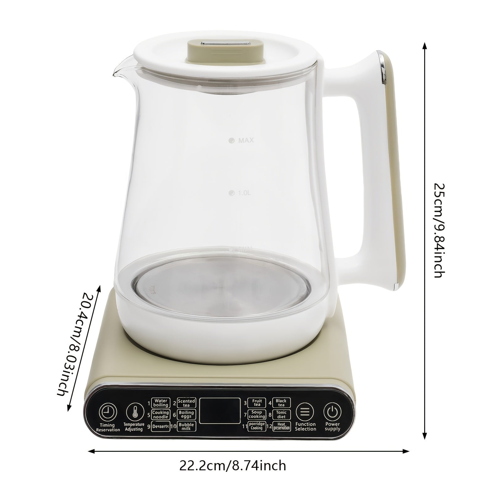 800W Electric Kettle, 1.8L\u002F60.87Oz Multifunctional Health Pot | Thickened Glass & Stewpot, 12 Functions for Tea, Coffee, and Boiling Water, GDRASUYA10 Brand