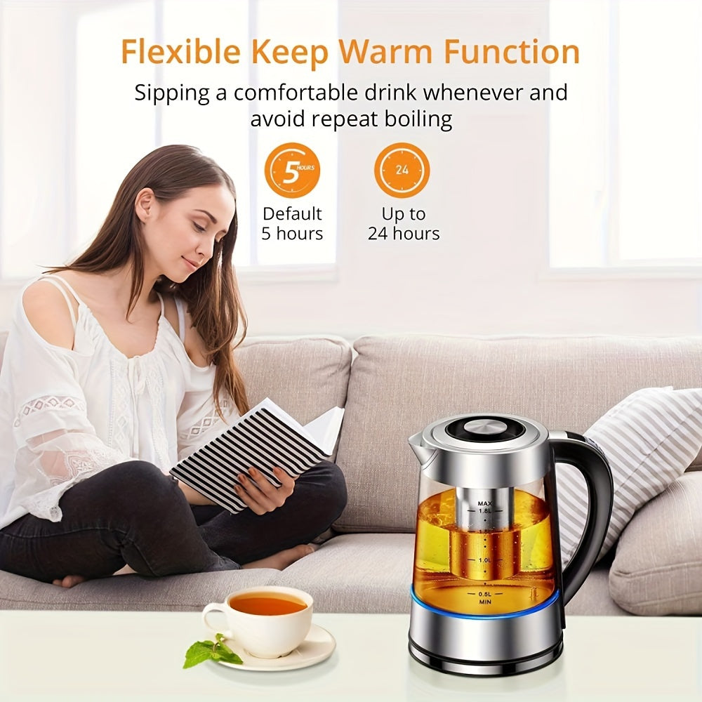 Electric Kettle, 60.87oz Electric Glass Kettle with 12 Temperature Controls, 24-Hour Keep-Warm, Stainless Steel Filter And Inner Lid, Glass Kettle for Coffee, Tea, And Powdered Milk