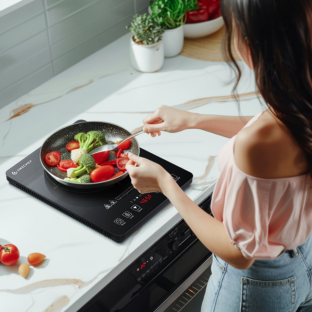AMZCHEF 1800W Induction Cooktop, Household Single Head Portable Induction Cooker, Intelligent Touch Control, Multi Level Firepower Adjustment, with Timer And Overheating Protection