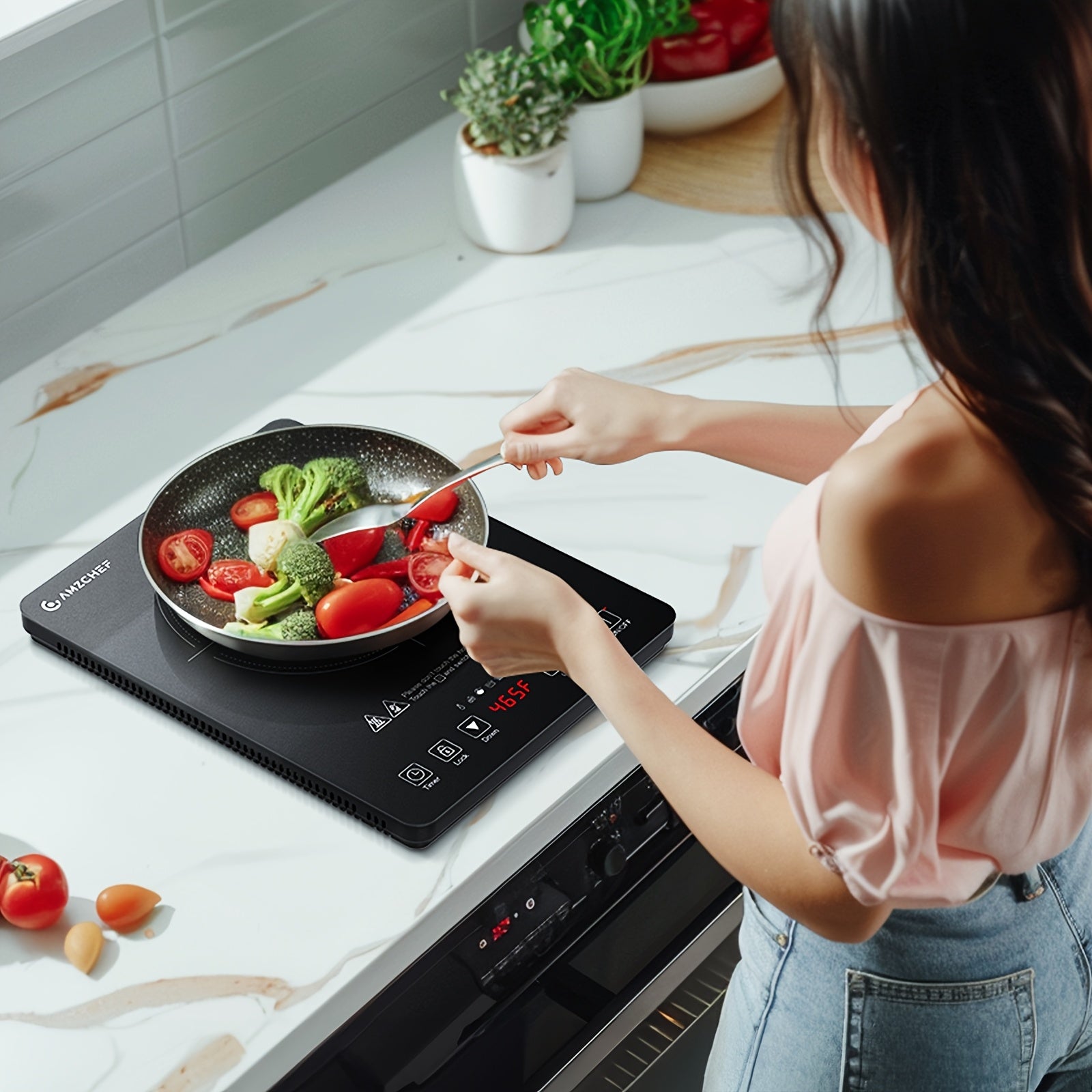 AMZCHEF 1800W Induction Cooktop, Household Single Head Portable Induction Cooker, Intelligent Touch Control, Multi Level Firepower Adjustment, with Timer And Overheating Protection