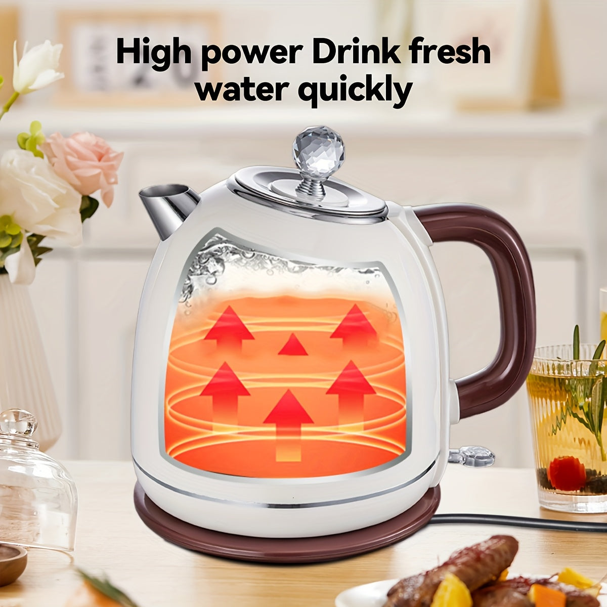Retro-style Electric Kettle, 58 Ounces Large Capacity, Automatic Shutdown and Dry-burning Protection, Stainless Steel Inner Liner, Electric Teapot, Kettle Boiler for Quickly Boiling Coffee, Tea Sets and Beverages, Instant Kettle with Hot Bottom