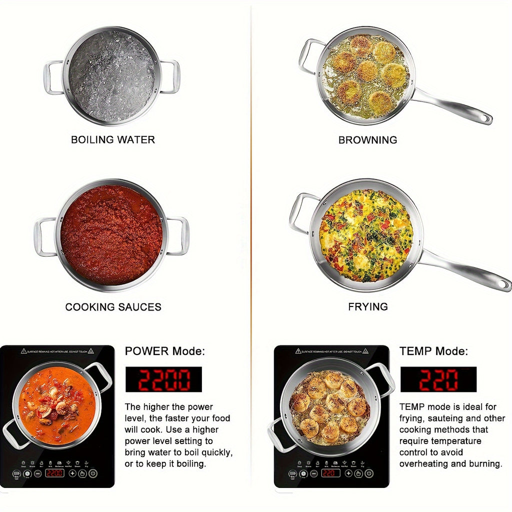 Portable Induction Cooktop Countertop Burner of Black Crystal Touch Panel, Electric Stove Burners for Cooking, Portable Stove, Hot Plates for Cooking, Electric Single Burner