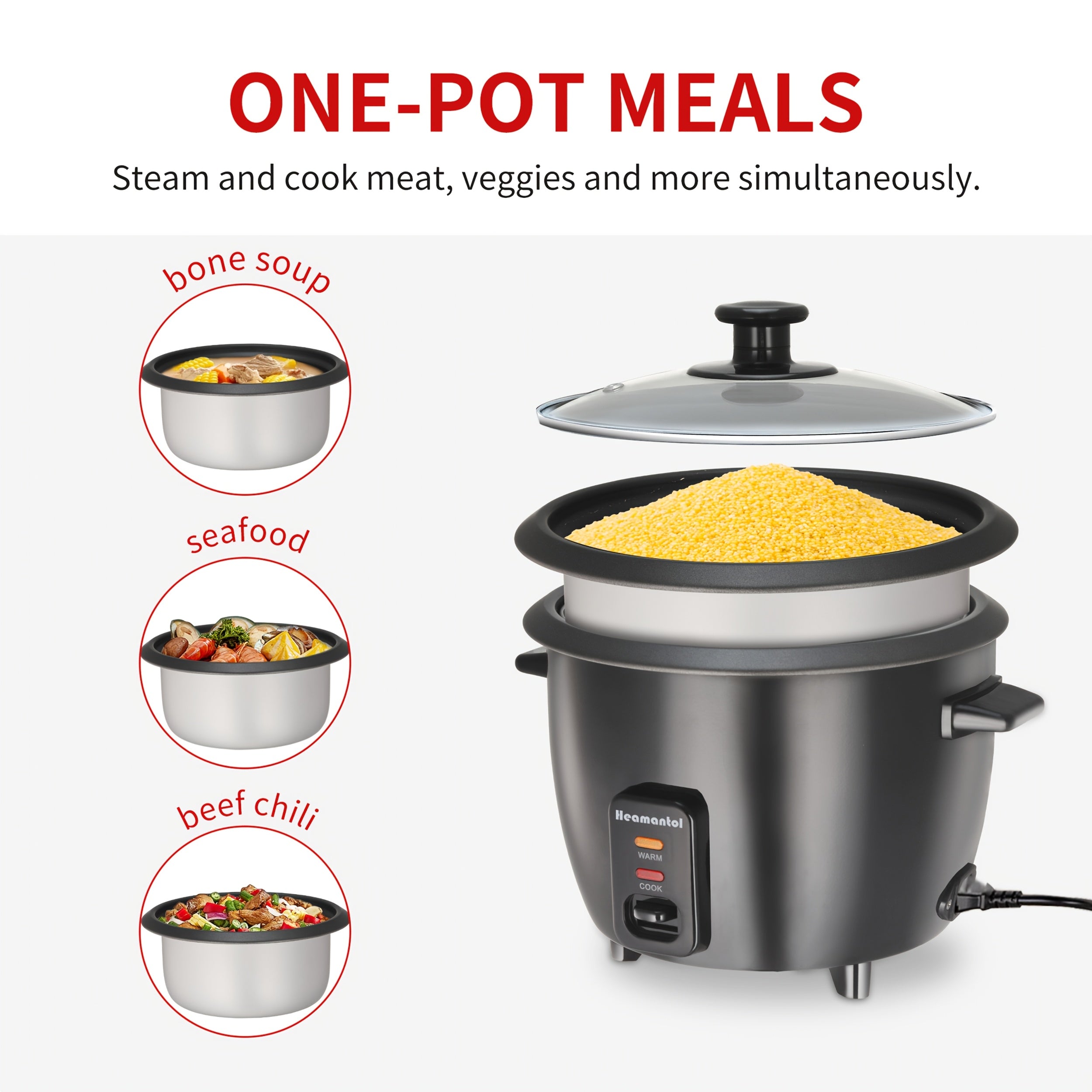 A Rice Cooker Featuring a Detachable Nonstick Pot, It Also Functions As a Yogurt Maker with an Automatic Keep Warm Feature. It Has a Large Capacity of 6 Cups When Cooked (1.5 Quarts) And 3 Cups When Uncooked. This One-Touch Operation Grain Cooker Se