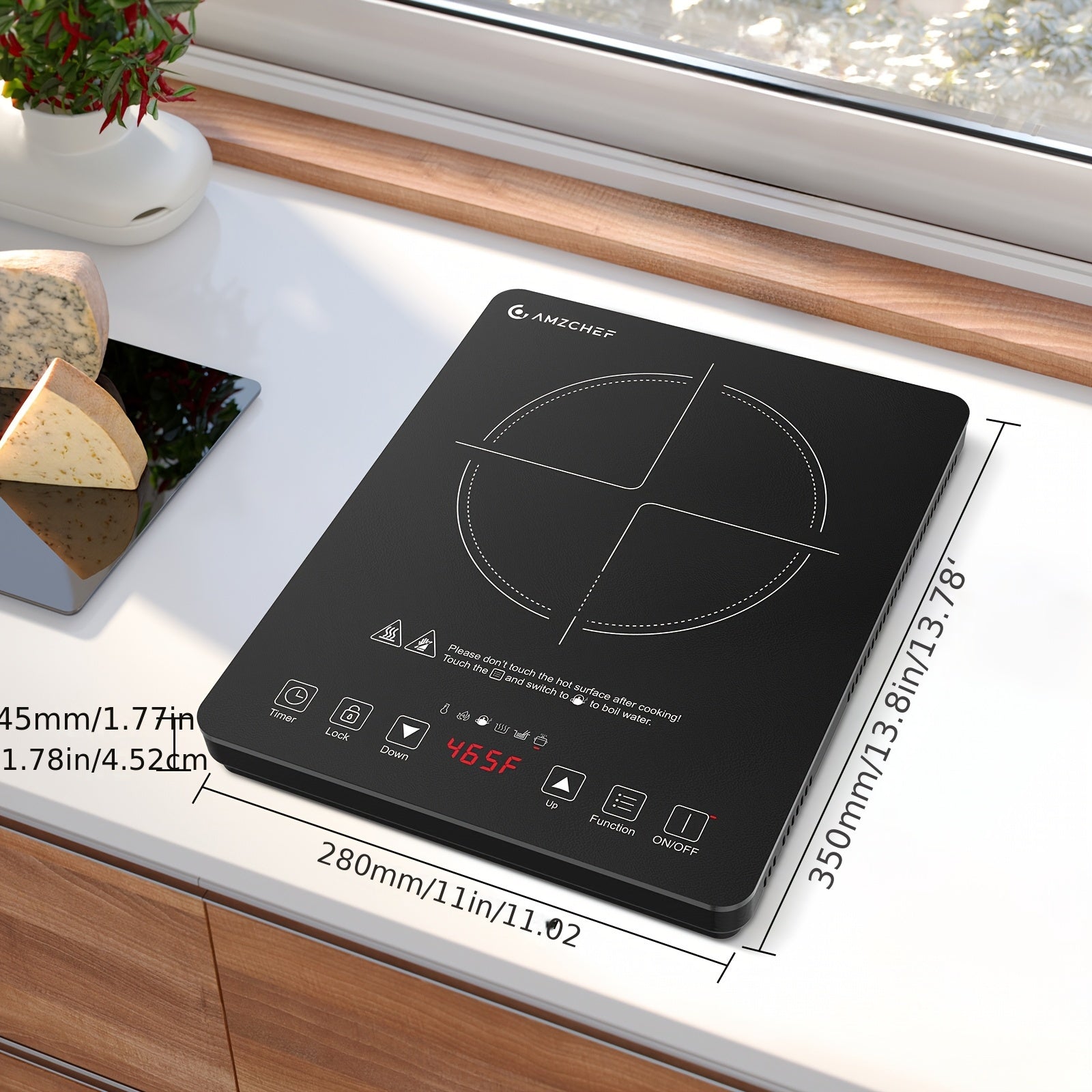 AMZCHEF 1800W Induction Cooktop, Household Single Head Portable Induction Cooker, Intelligent Touch Control, Multi Level Firepower Adjustment, with Timer And Overheating Protection