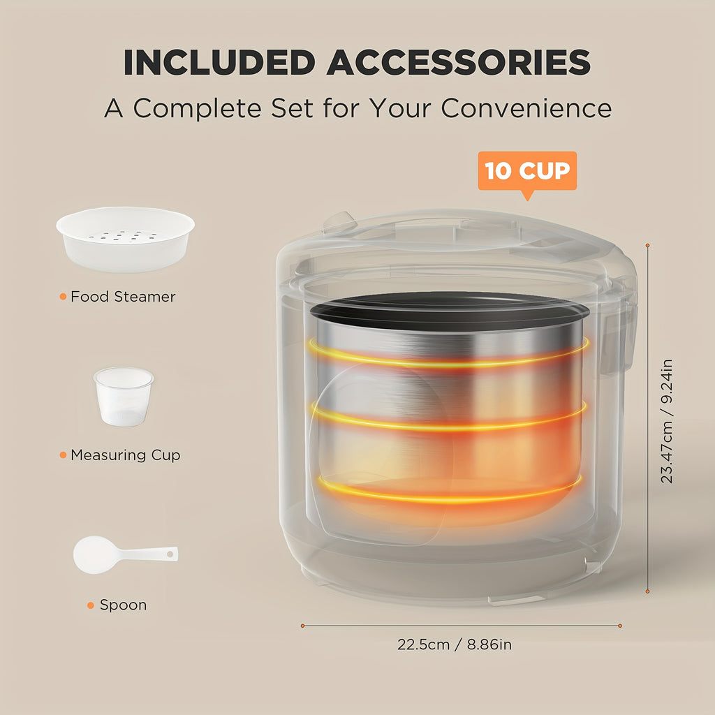 MOOSUM 10-Cup (Uncooked)\u002F20-Cup (Cooked) Electric Rice Cooker with Steamer & Auto Warmer, Stainless Steel Japanese Sushi Rice Maker, One-Touch Operation, 800W Fast Cooker for Asian Cuisine, Soup, Porridge, Multi-Cooker ( Plug)