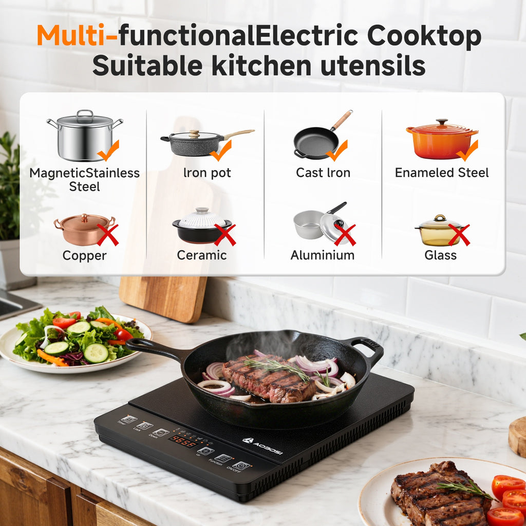 AOBOSI Portable Induction Cooktop, 1800W Fast And Efficient Cooking, Blue LCD Screen, 17 Power Levels\u002F20 Temperature Levels, Pause\u002Ftimer, One-touch Cooking, Three-stage Program, Suitable For Home Kitchens, Apartments, And As A Gift