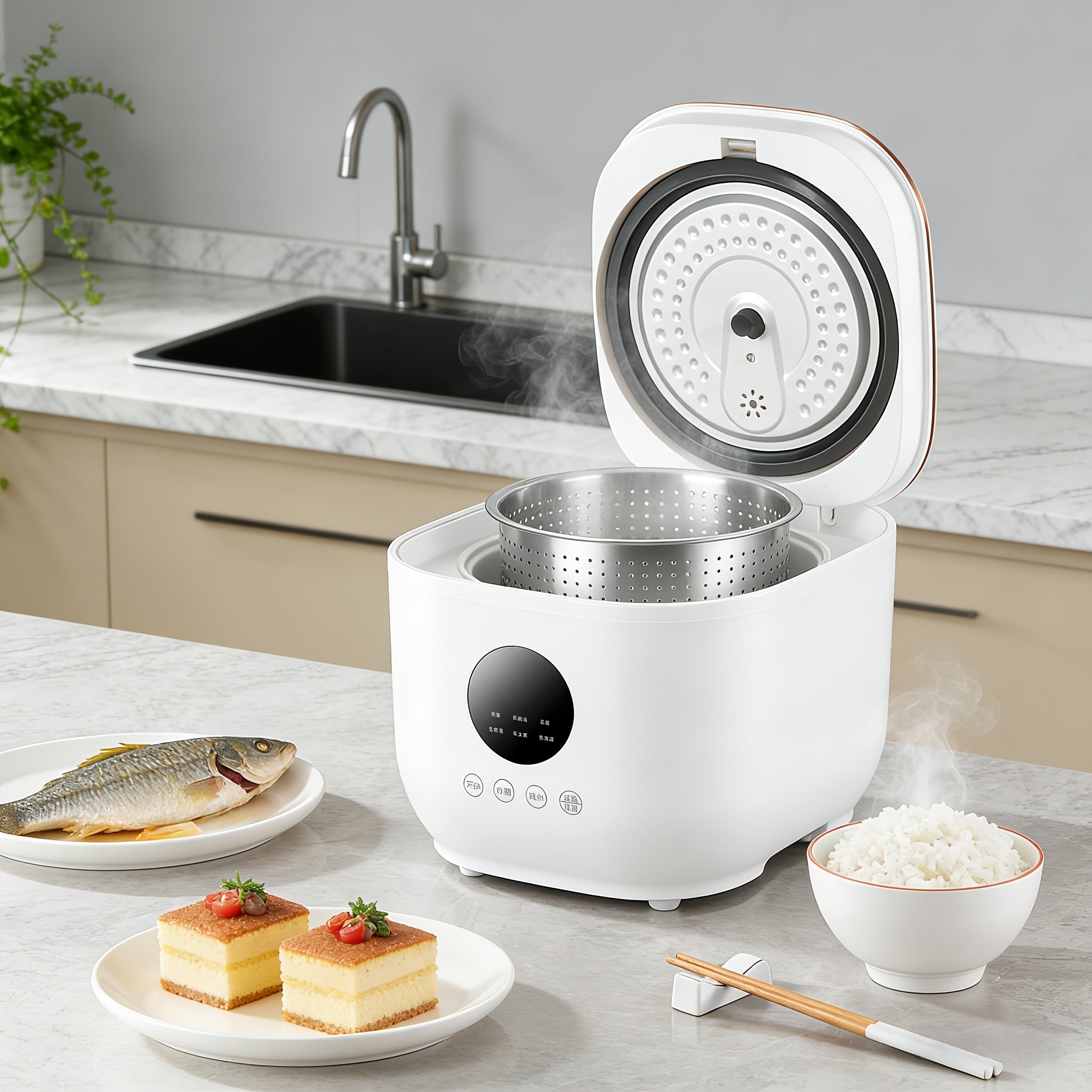 Yalulu Rice Cooker, a Digital Smart Rice Cooker with an LED Display, Multifunctional in White, with a Capacity of 3L\u002F101.44Oz, Featuring 24-Hour Smart Scheduling And 6 Selectable Functions, Ideal for Family Use