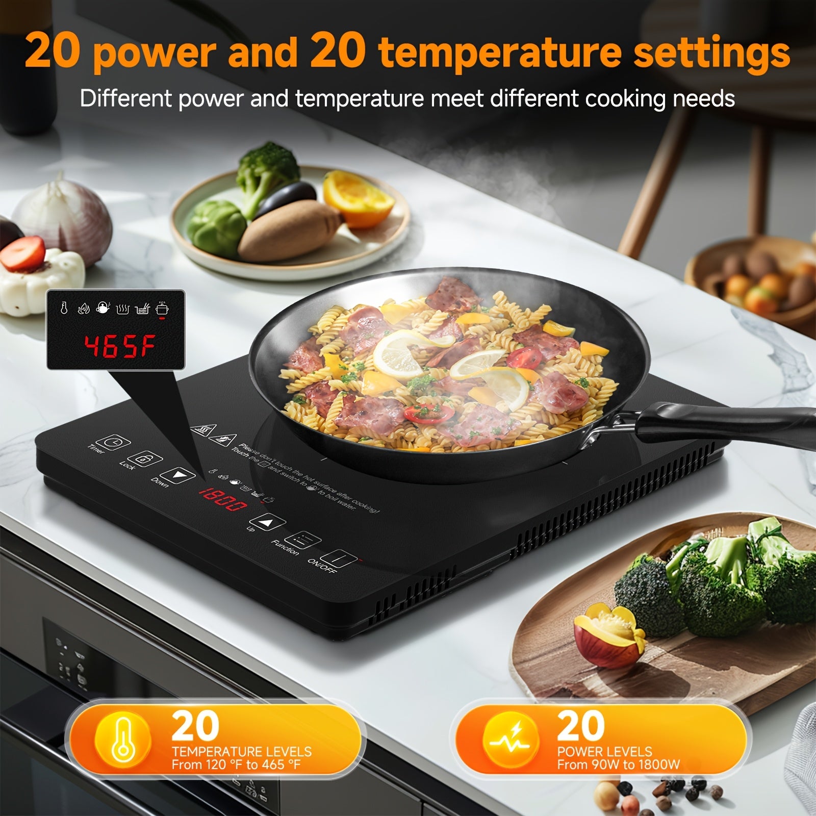 AMZCHEF 1800W Induction Cooktop, Household Single Head Portable Induction Cooker, Intelligent Touch Control, Multi Level Firepower Adjustment, with Timer And Overheating Protection