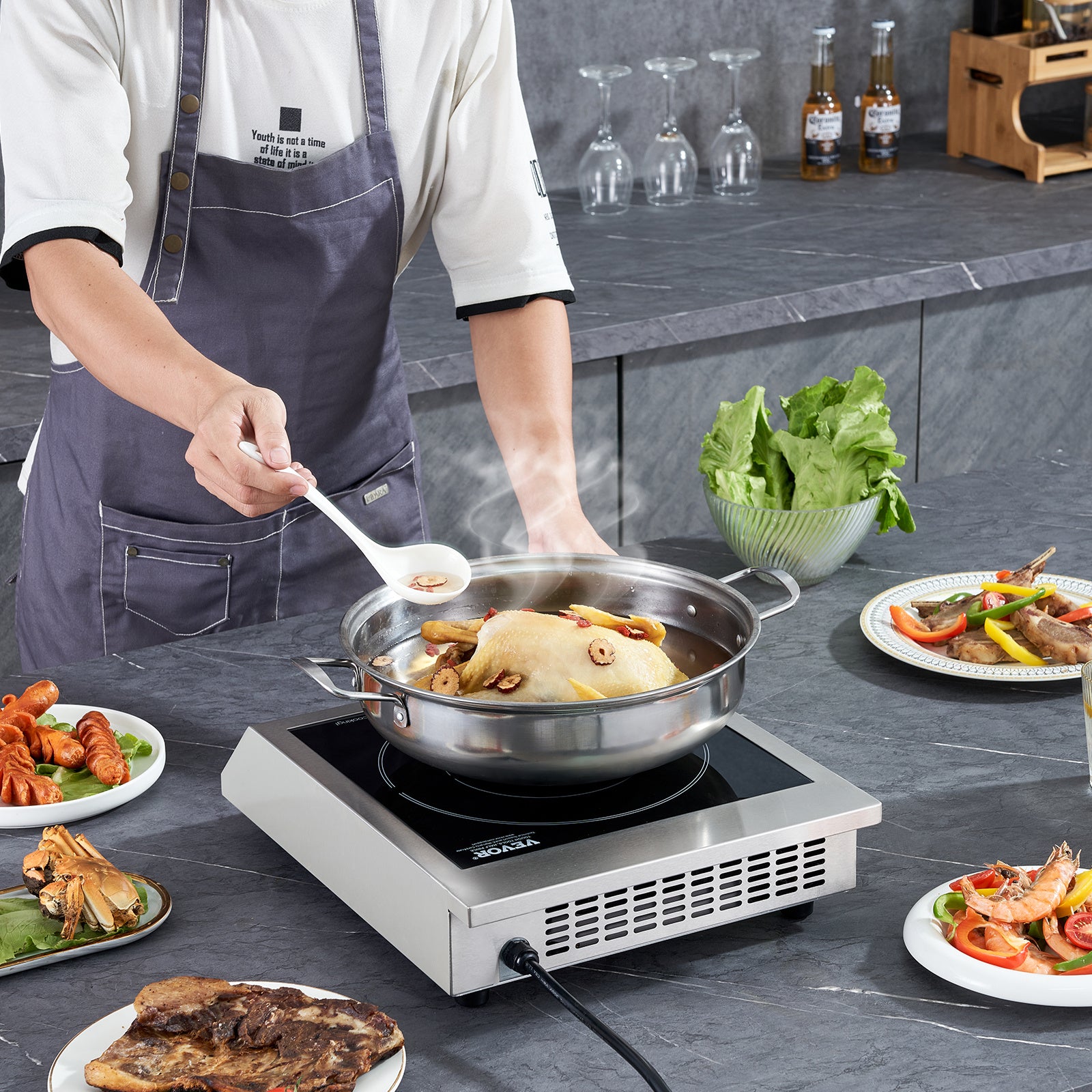 Portable Commercial Induction Cooktop 3500W Countertop Burner 11 Temp Levels