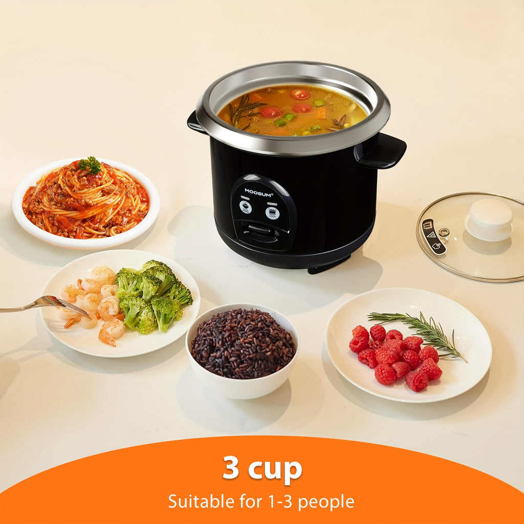3-Cup Uncooked for rice Cooker Small & Food Steamer - Stainless Steel Non-Toxic Inner Pot, One-Touch Multifunction For Rice\u002FSaute\u002FYogurt, Dishwasher Safe, 1-3 People Size, Black