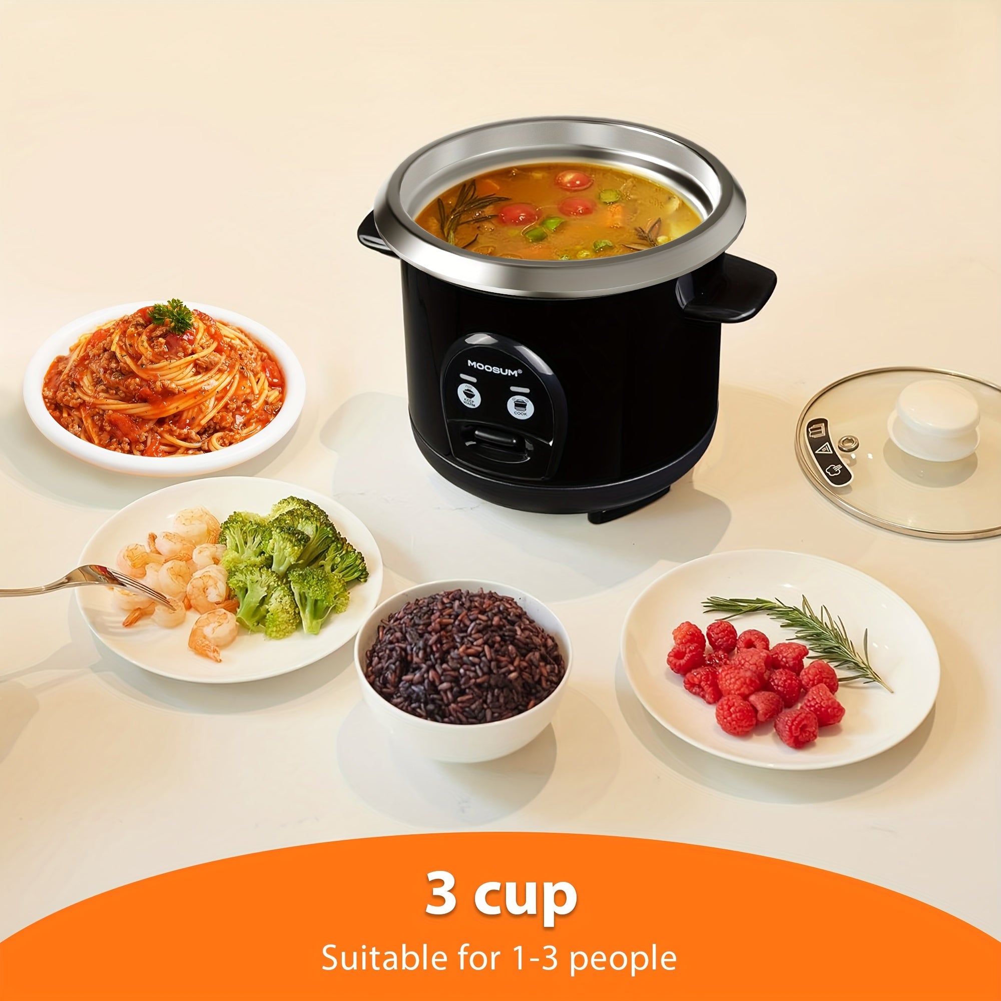 3-Cup Uncooked for rice Cooker Small & Food Steamer - Stainless Steel Non-Toxic Inner Pot, One-Touch Multifunction For Rice\u002FSaute\u002FYogurt, Dishwasher Safe, 1-3 People Size, Black