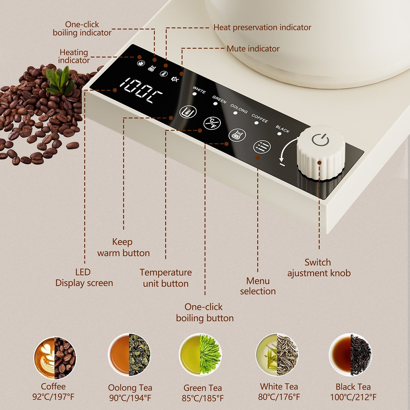 Gooseneck Electric Kettle 20.29oz (Black\u002FWhite) - Precision Temperature Control, Stainless Steel Inner Pot, Fast Heating for Pour Over Coffee, Tea Brewing And Hot Water Boiling