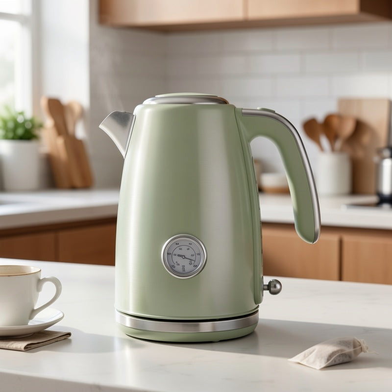 1.7-Liter Vintage Stainless Steel Electric Kettle, 1500 Watts for Quick Heating, 360° Rotating Base, Ergonomic Handle That Prevents Burns, Automatic Shut-Off, And Dry Boil Protection, Kitchen Accessory