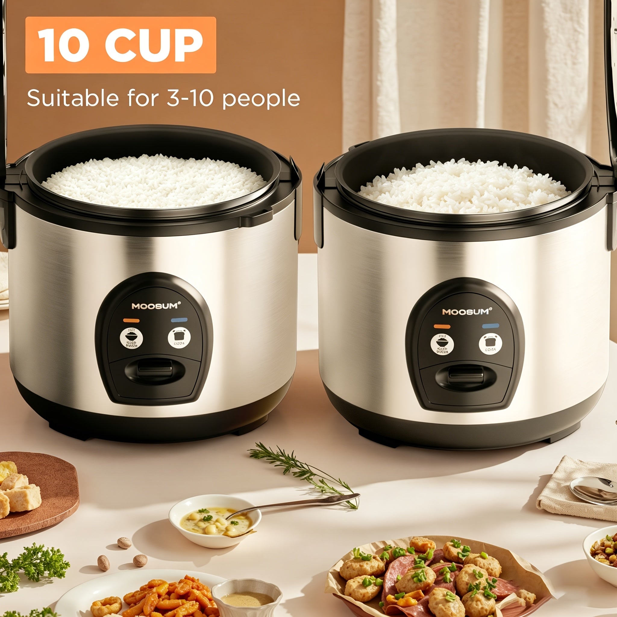 MOOSUM 10-Cup (Uncooked)\u002F20-Cup (Cooked) Electric Rice Cooker with Steamer & Auto Warmer, Stainless Steel Japanese Sushi Rice Maker, One-Touch Operation, 800W Fast Cooker for Asian Cuisine, Soup, Porridge, Multi-Cooker ( Plug)