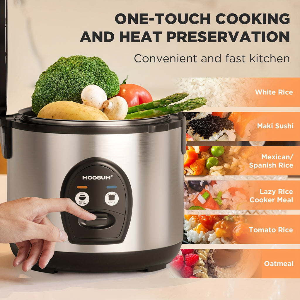 MOOSUM 10-Cup (Uncooked)\u002F20-Cup (Cooked) Electric Rice Cooker with Steamer & Auto Warmer, Stainless Steel Japanese Sushi Rice Maker, One-Touch Operation, 800W Fast Cooker for Asian Cuisine, Soup, Porridge, Multi-Cooker ( Plug)