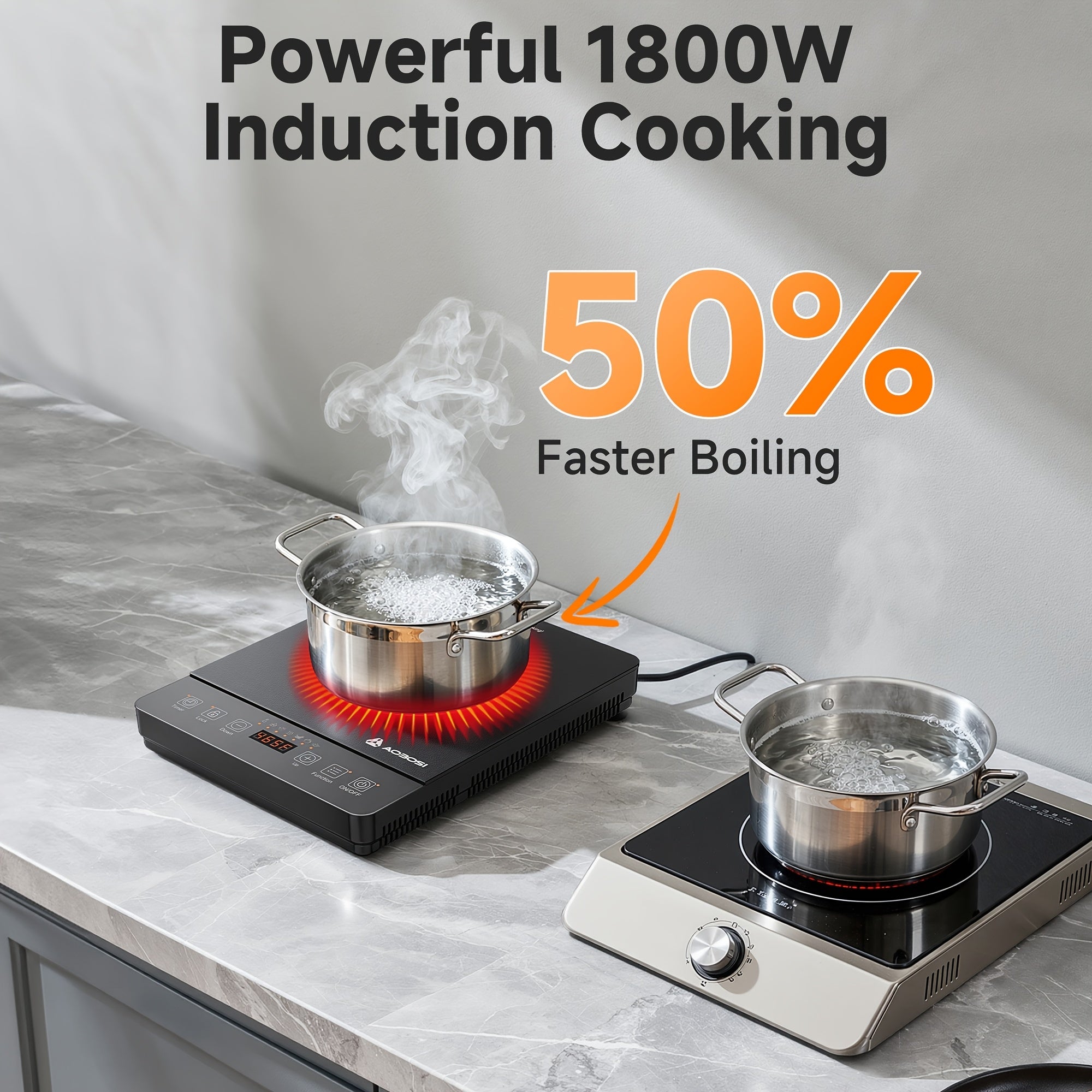 AOBOSI 1800W Portable Induction Cooker, Single-burner Countertop Induction Cooktop, LCD Screen, 17 Power Levels\u002F20 Temperature Levels, One-touch Control, with Timer And Child Lock, Keep Warm, Perfect for Christmas And Thanksgiving Gifts