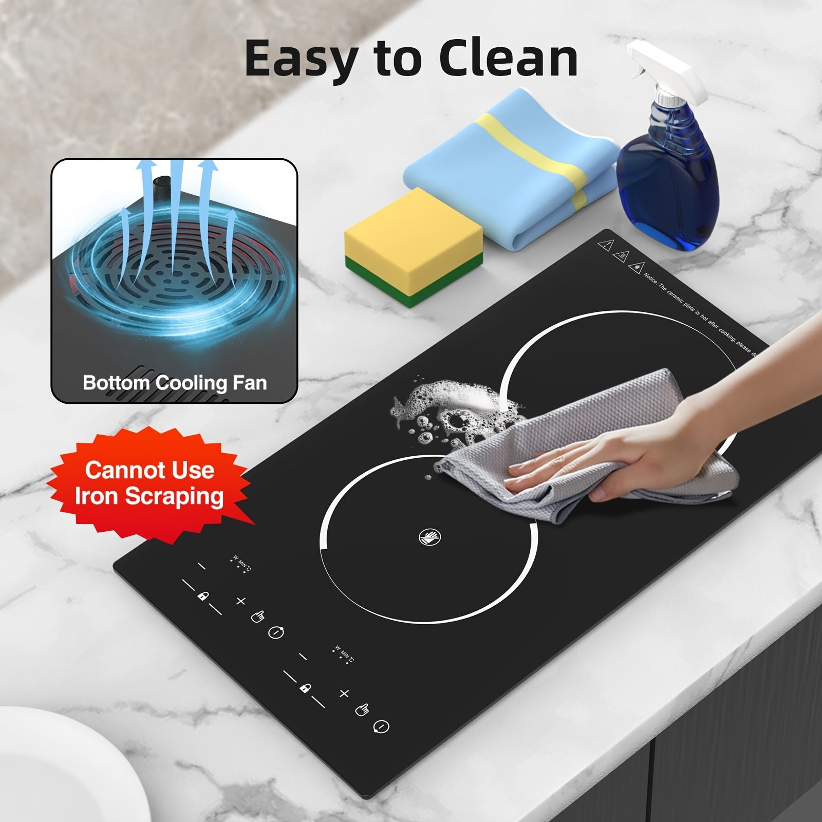 20 Inch Double Induction Cooktop 2 Burner, 2300W Electric Stove Top 120V Portable Countertop Or Built-in, 9 Power Levels, Child Safety Lock, Timer, Fast Boil, Ultra Thin for Kitchen Apartment RV
