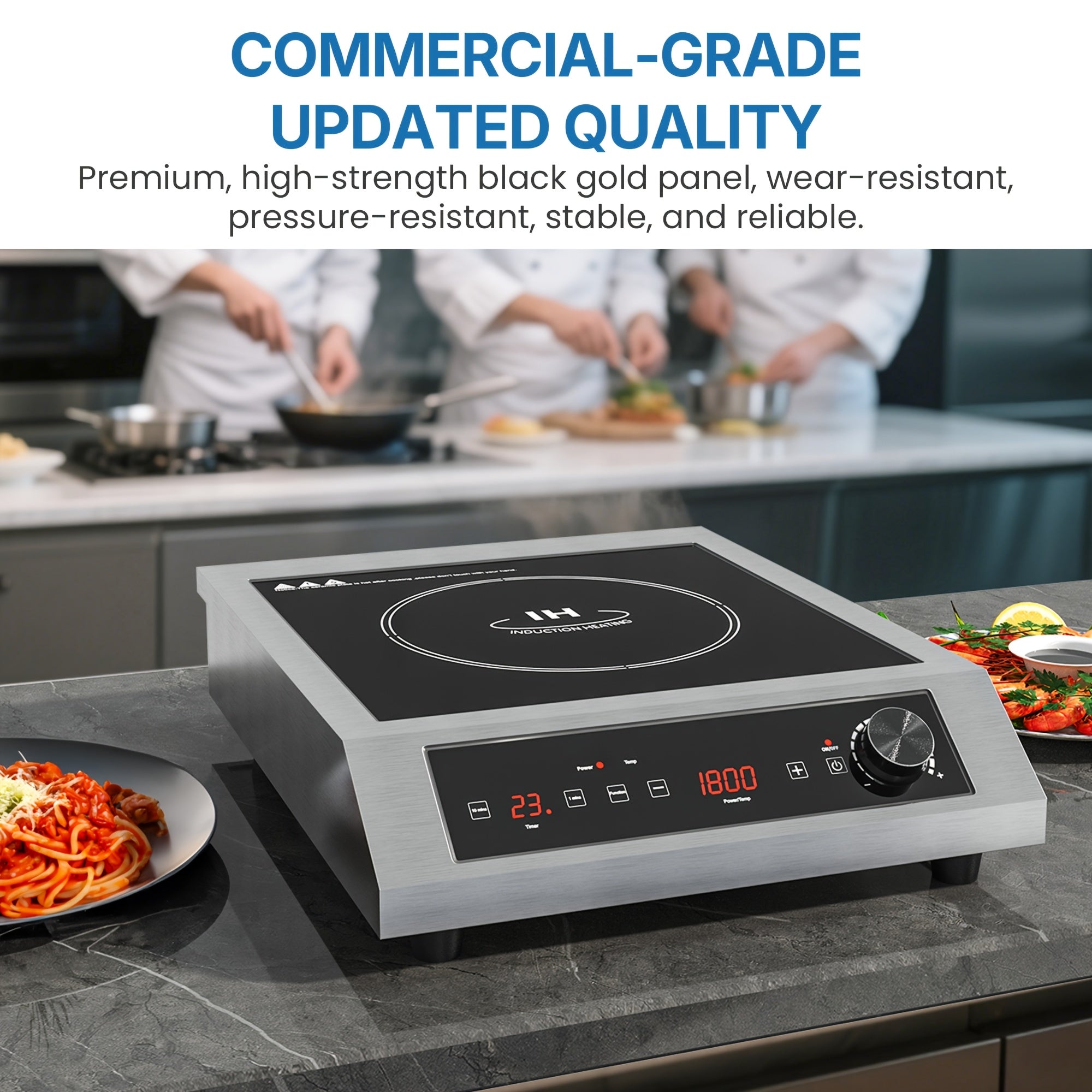 1800W Portable Induction Cooktop, Commercial Hot Plates, Commercial-Grade Electric Countertop Burner with Timer, Induction Hot Plate with LED Screen, 10 Power (100W-1800W), 14 Temp Setting (140°F-536°F)